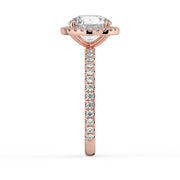 The Orion Ring – Round Halo with Pavé Band in 18K Rose Gold – The Jewel Concierge