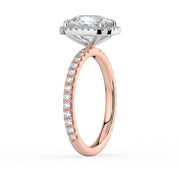 The Orion Ring – Elongated Cushion Halo with Pavé Band in 18K White Gold and Rose Gold – The Jewel Concierge