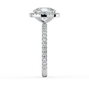 The Orion Ring – Elongated Cushion Halo with Pavé Band in 18K White Gold – The Jewel Concierge