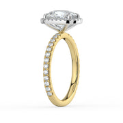 The Orion Ring – Elongated Cushion Halo with Pavé Band in 18K White Gold and Yellow Gold – The Jewel Concierge