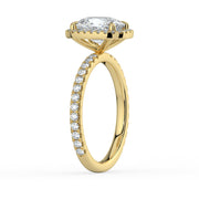 The Orion Ring – Elongated Cushion Halo with Pavé Band in 14K Rose Gold – The Jewel Concierge