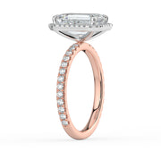 The Orion Ring — Emerald Halo with Pavé Band Lab-Grown Diamond Engagement Ring in Two-Tone Rose and White Gold | The Jewel Concierge