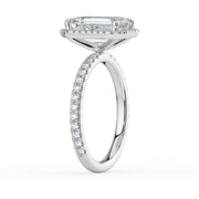 The Orion Ring — Emerald Halo with Pavé Band Lab-Grown Diamond Engagement Ring in White Gold | The Jewel Concierge