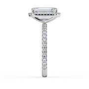 The Orion Ring — Emerald Halo with Pavé Band Lab-Grown Diamond Engagement Ring in White Gold | The Jewel Concierge