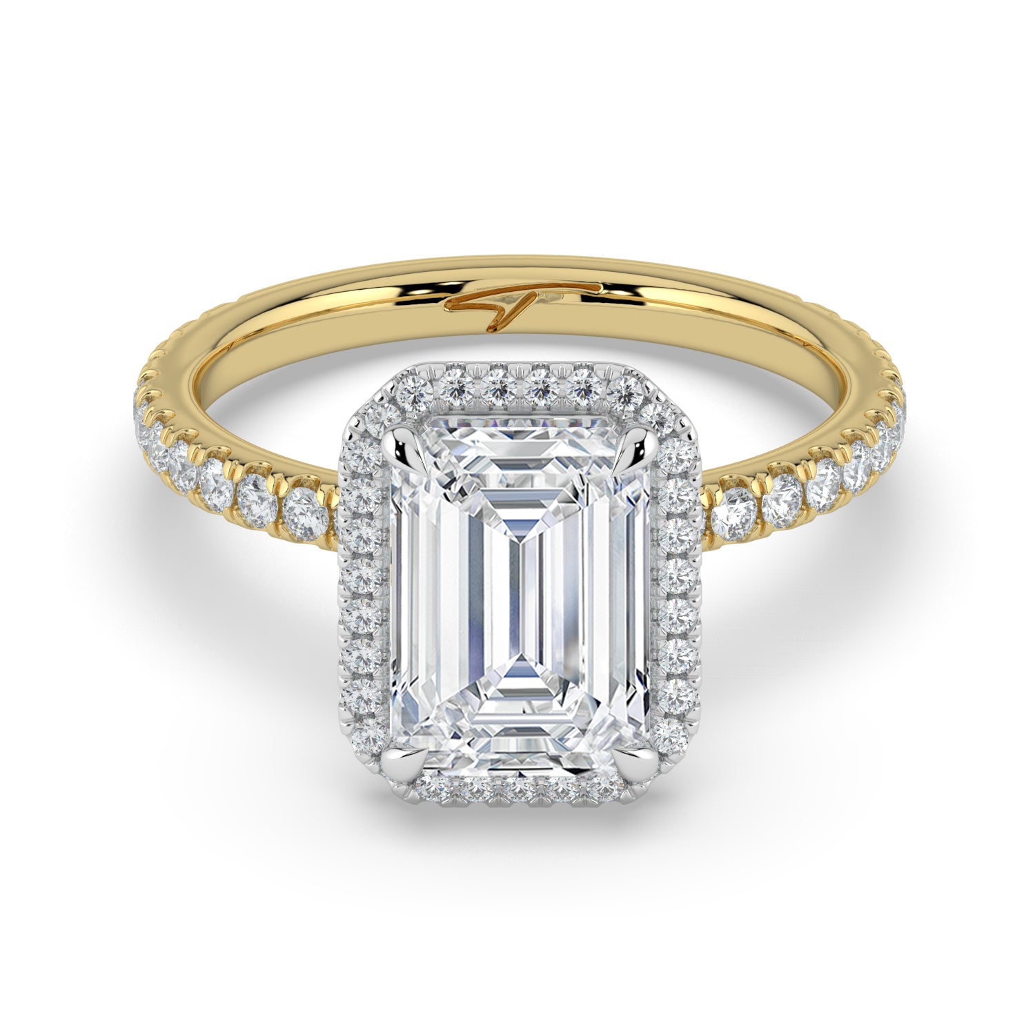 The Orion Ring - Emerald Halo with Pavé Band