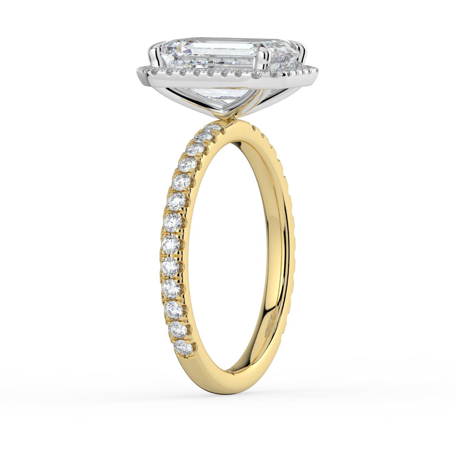 The Orion Ring - Emerald Halo with Pavé Band