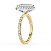 The Orion Ring — Emerald Halo with Pavé Band Lab-Grown Diamond Engagement Ring in Two-Tone Yellow and White Gold | The Jewel Concierge