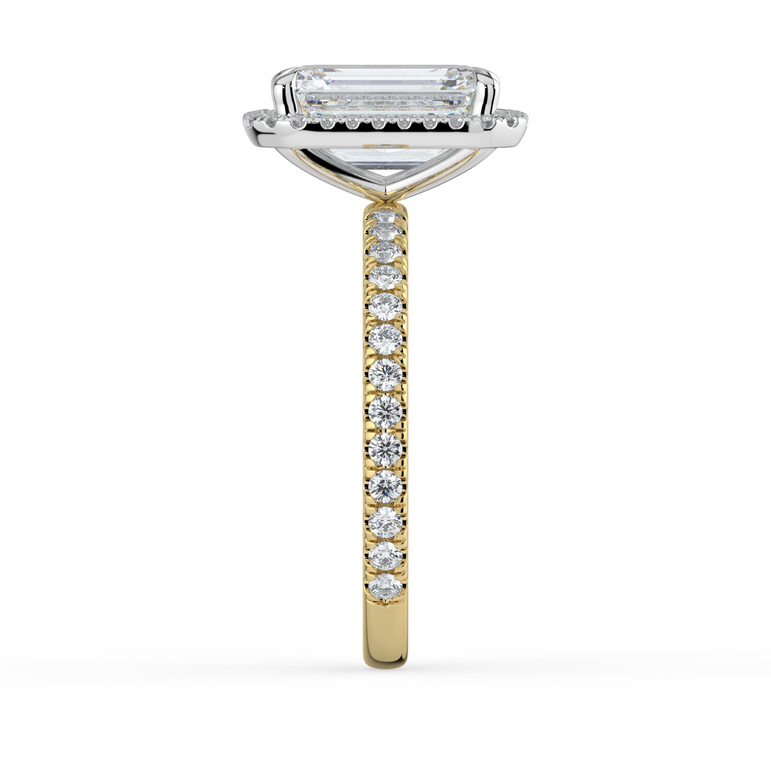 The Orion Ring - Emerald Halo with Pavé Band