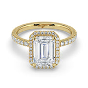 The Orion Ring — Emerald Halo with Pavé Band Lab-Grown Diamond Engagement Ring in Yellow Gold | The Jewel Concierge