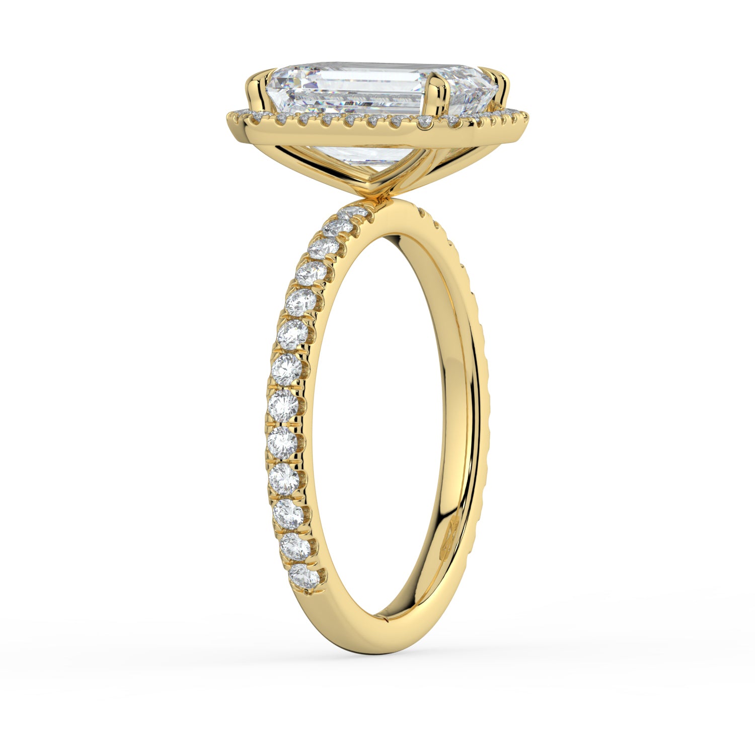 The Orion Ring - Emerald Halo with Pavé Band