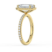The Orion Ring — Emerald Halo with Pavé Band Lab-Grown Diamond Engagement Ring in Yellow Gold | The Jewel Concierge