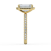 The Orion Ring — Emerald Halo with Pavé Band Lab-Grown Diamond Engagement Ring in Yellow Gold | The Jewel Concierge