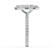 The Orion Ring – Marquise Halo with Pavé Band in 18K White Gold – The Jewel Concierge