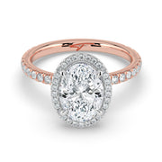 The Orion Ring — Oval Halo with Pavé Band Lab-Grown Diamond Engagement Ring in Two-Tone Rose and White Gold | The Jewel Concierge