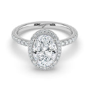 The Orion Ring — Oval Halo with Pavé Band Lab-Grown Diamond Engagement Ring in White Gold | The Jewel Concierge