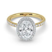 The Orion Ring — Oval Halo with Pavé Band Lab-Grown Diamond Engagement Ring in Two-Tone Yellow and White Gold | The Jewel Concierge