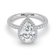 The Orion Ring — Pear Halo with Pavé Band Lab-Grown Diamond Engagement Ring in White Gold | The Jewel Concierge