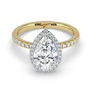 The Orion Ring — Pear Halo with Pavé Band Lab-Grown Diamond Engagement Ring in Two-Tone Yellow and White Gold | The Jewel Concierge