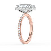 The Orion Ring – Radiant Halo with Pavé Band in 18K White Gold and Rose Gold – The Jewel Concierge