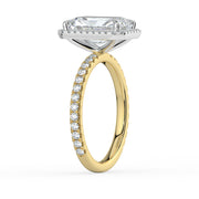 The Orion Ring – Radiant Halo with Pavé Band in 18K White Gold and Yellow Gold – The Jewel Concierge