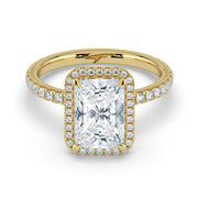 The Orion Ring – Radiant Halo with Pavé Band in 14K Yellow Gold – The Jewel Concierge