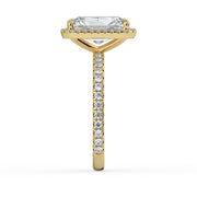 The Orion Ring – Radiant Halo with Pavé Band in 18K White Gold – The Jewel Concierge