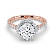 The Orion Ring — Round Cathedral Halo with Pavé Band Lab-Grown Diamond Engagement Ring in Two-Tone Rose and White Gold | The Jewel Concierge