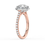 The Orion Ring — Round Cathedral Halo with Pavé Band Lab-Grown Diamond Engagement Ring in Two-Tone Rose and White Gold | The Jewel Concierge