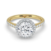 The Orion Ring — Round Cathedral Halo with Pavé Band Lab-Grown Diamond Engagement Ring in Two-Tone Yellow and White Gold | The Jewel Concierge