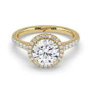 The Orion Ring — Round Cathedral Halo with Pavé Band Lab-Grown Diamond Engagement Ring in Yellow Gold | The Jewel Concierge