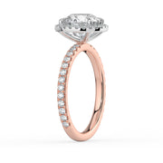 The Orion Ring – Round Halo with Pavé Band in 18K White Gold and Rose Gold – The Jewel Concierge