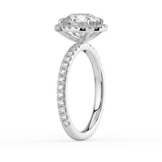 The Orion Ring – Round Halo with Pavé Band in 14K White Gold and Yellow Gold – The Jewel Concierge