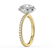 The Orion Ring – Round Halo with Pavé Band in 18K White Gold and Yellow Gold – The Jewel Concierge