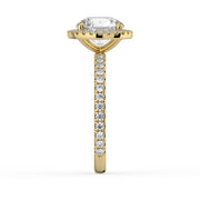 The Orion Ring – Round Halo with Pavé Band in 18K Yellow Gold – The Jewel Concierge