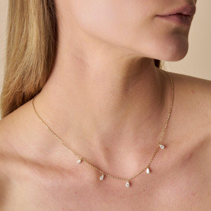 The Isabella Necklace - Hanging Pear Cut Diamonds