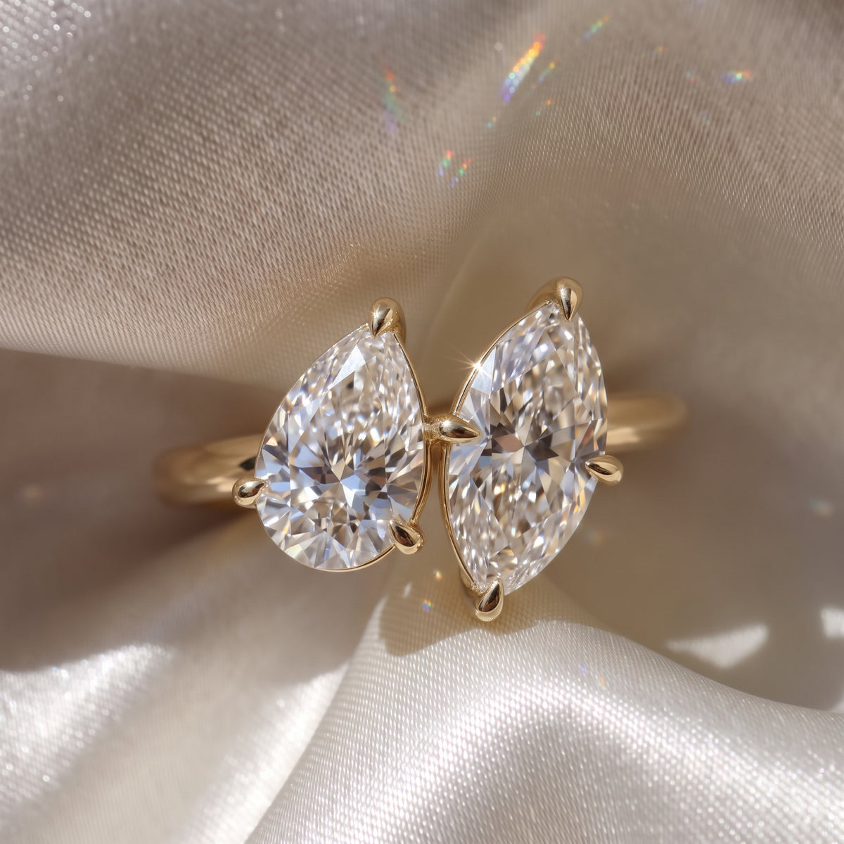 The Julia Ring — Pear and Marquise Toi Et Moi Lab-Grown Diamond Engagement Ring in Yellow Gold | The Jewel Concierge