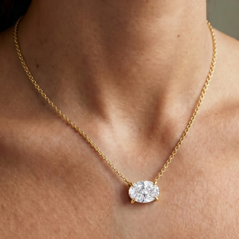The Lirien Necklace — East-West Oval Lab-Grown Diamond Pendant | The Jewel Concierge