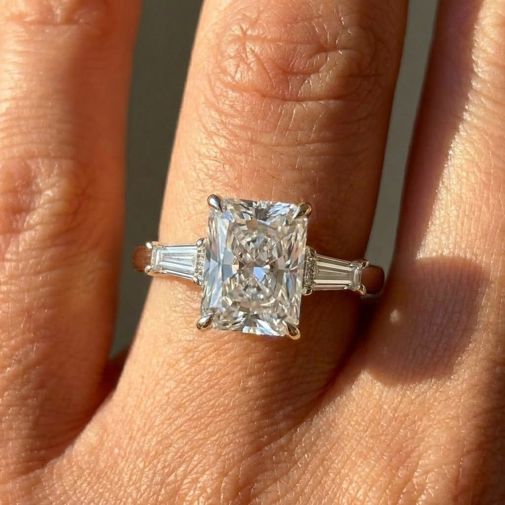 The Maia Ring — Radiant & Baguette Trilogy Lab-Grown Diamond Engagement Ring in White Gold | The Jewel Concierge