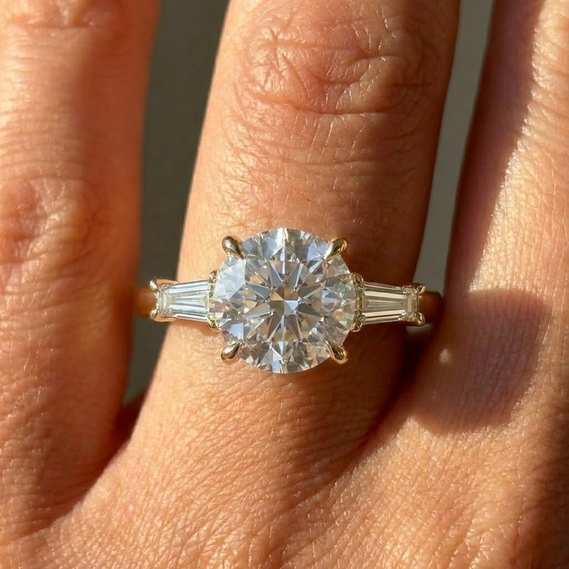 The Maia Ring – Round & Baguette Trilogy in 14K White Gold – The Jewel Concierge