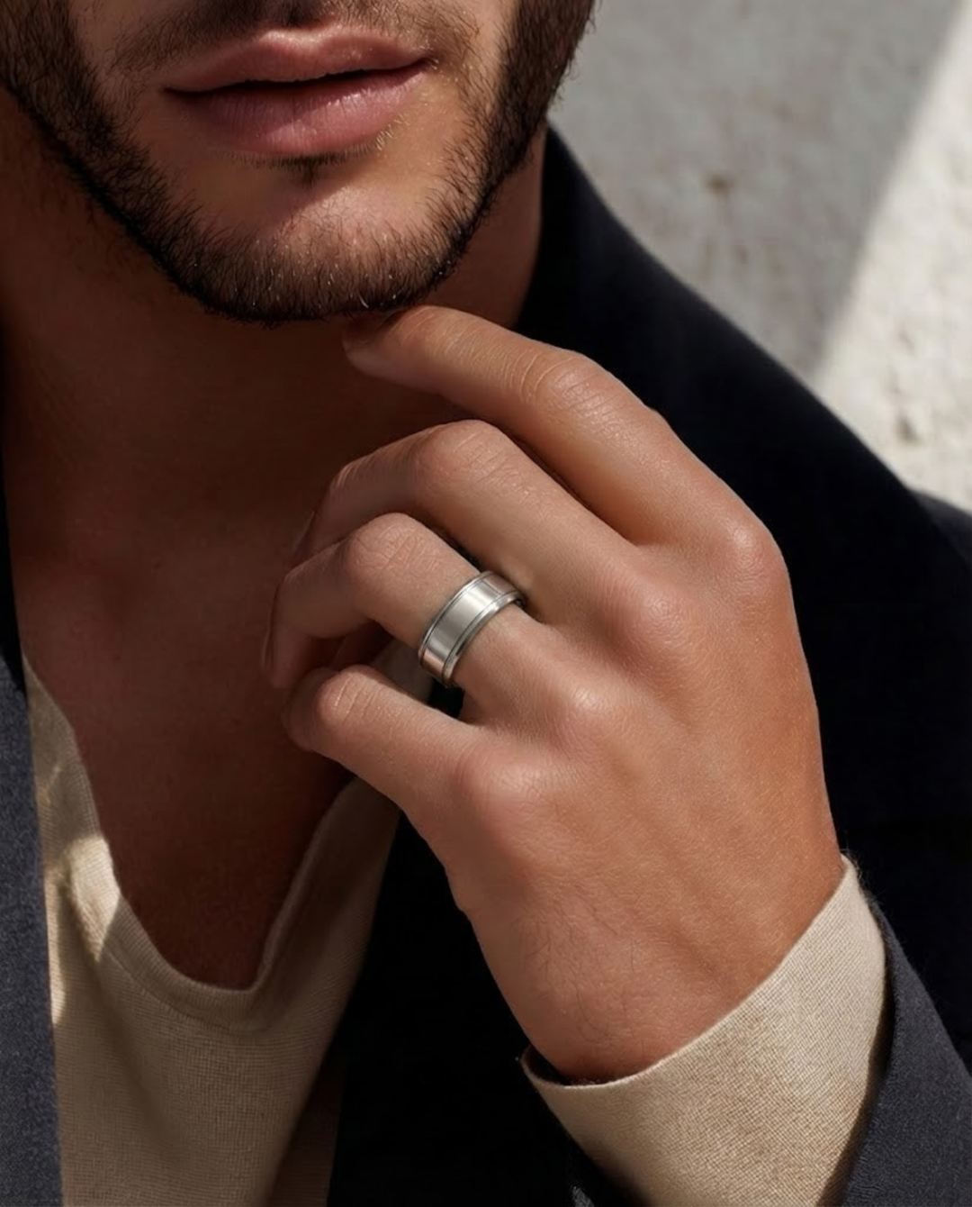 Riccardo Ring — dual groove flat bevelled men's wedding band in gold — The Jewel Concierge