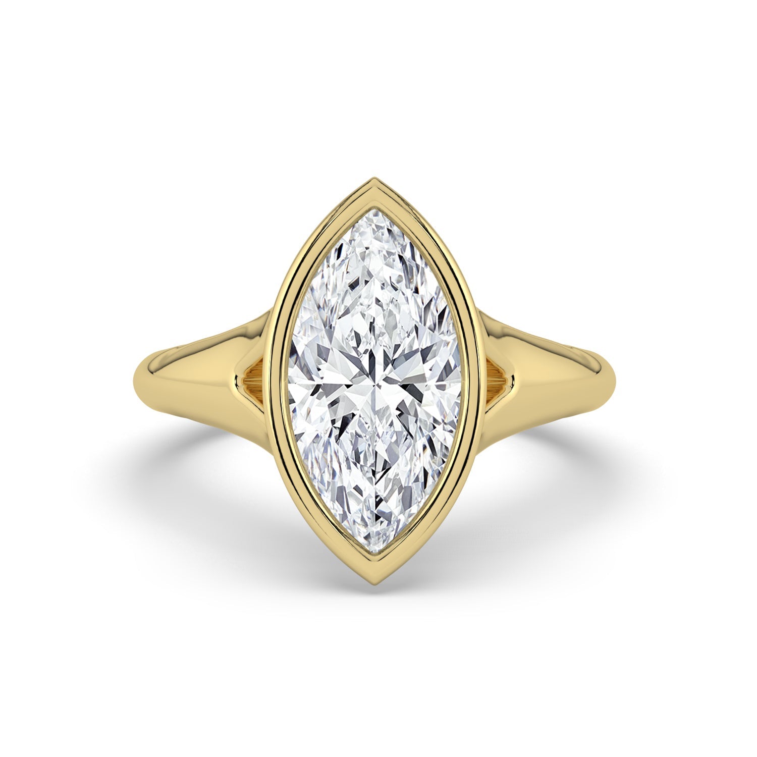 The Gabriella Ring — Marquise Bezel with Split Band Lab-Grown Diamond Engagement Ring in Yellow Gold | The Jewel Concierge