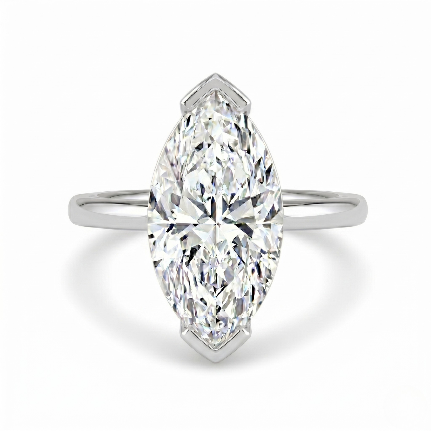 The Celine Ring – Marquise Half Bezel Solitaire in 18K White Gold  – The Jewel Concierge