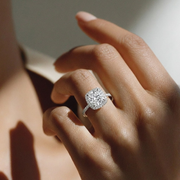 The Orion Ring — 2.02 ct. Cushion Halo with Pavé Band Lab-Grown Diamond Engagement Ring in White Gold | The Jewel Concierge