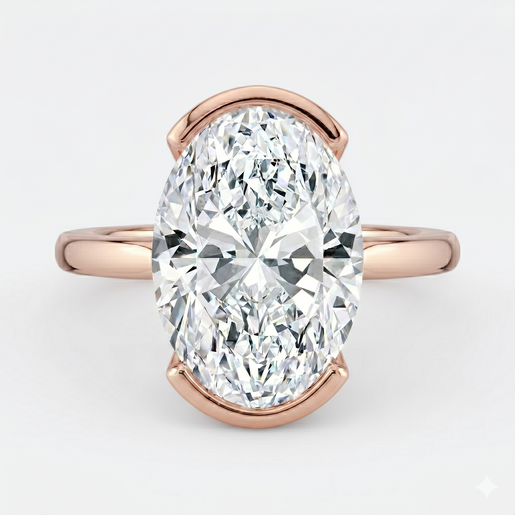 The Celine Ring – Oval Half Bezel Solitaire in 18K Rose Gold – The Jewel Concierge