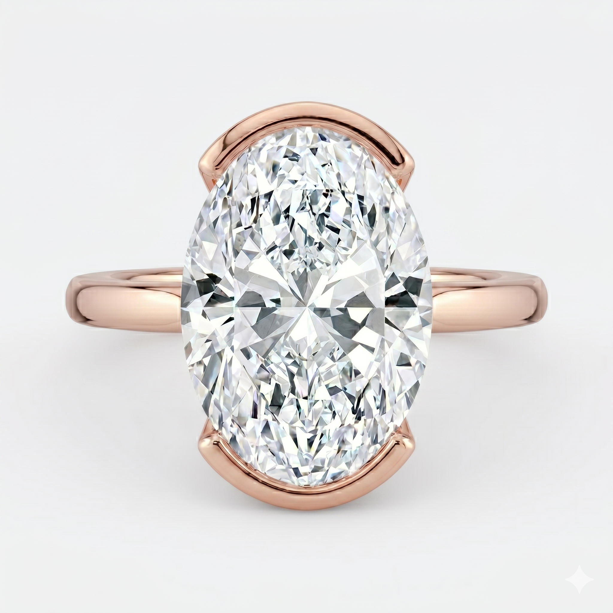 The Celine Ring – Oval Half Bezel Solitaire in 18K Rose Gold – The Jewel Concierge