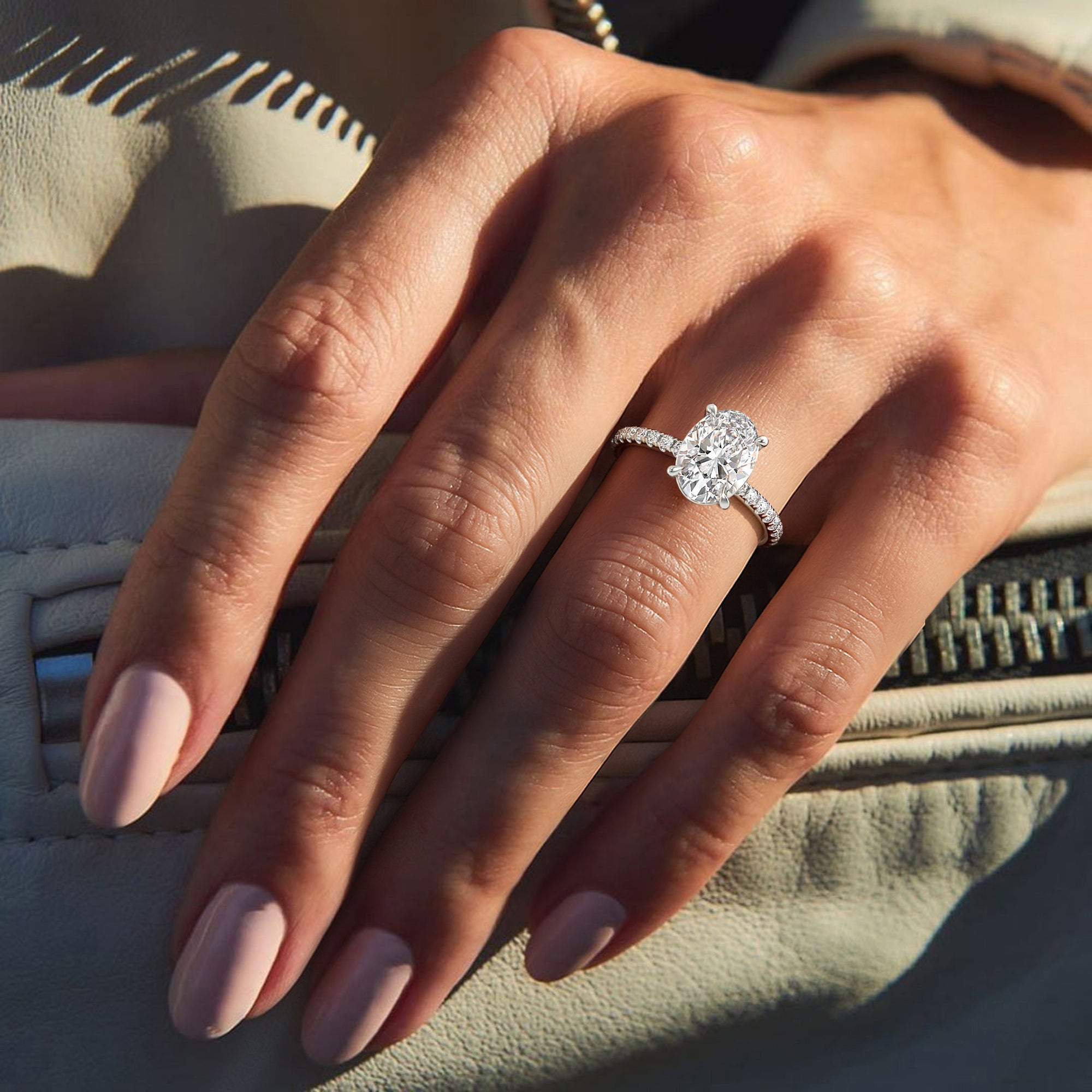 The Astra Ring - Oval Solitaire with Pavé Band