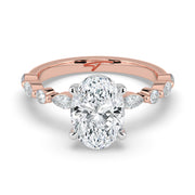 The Vega Ring — Oval with Marquise & Round Accents Lab-Grown Diamond Engagement Ring in Two-Tone Rose and White Gold | The Jewel Concierge