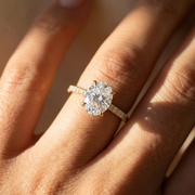 The Phoenix Ring — Oval Solitaire with Hidden Halo & Pavé Band Lab-Grown Diamond Engagement Ring in Yellow Gold | The Jewel Concierge