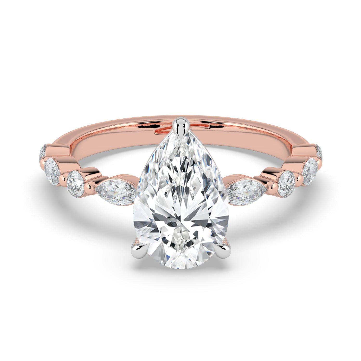 The Vega Ring - Pear with Marquise & Round Accents