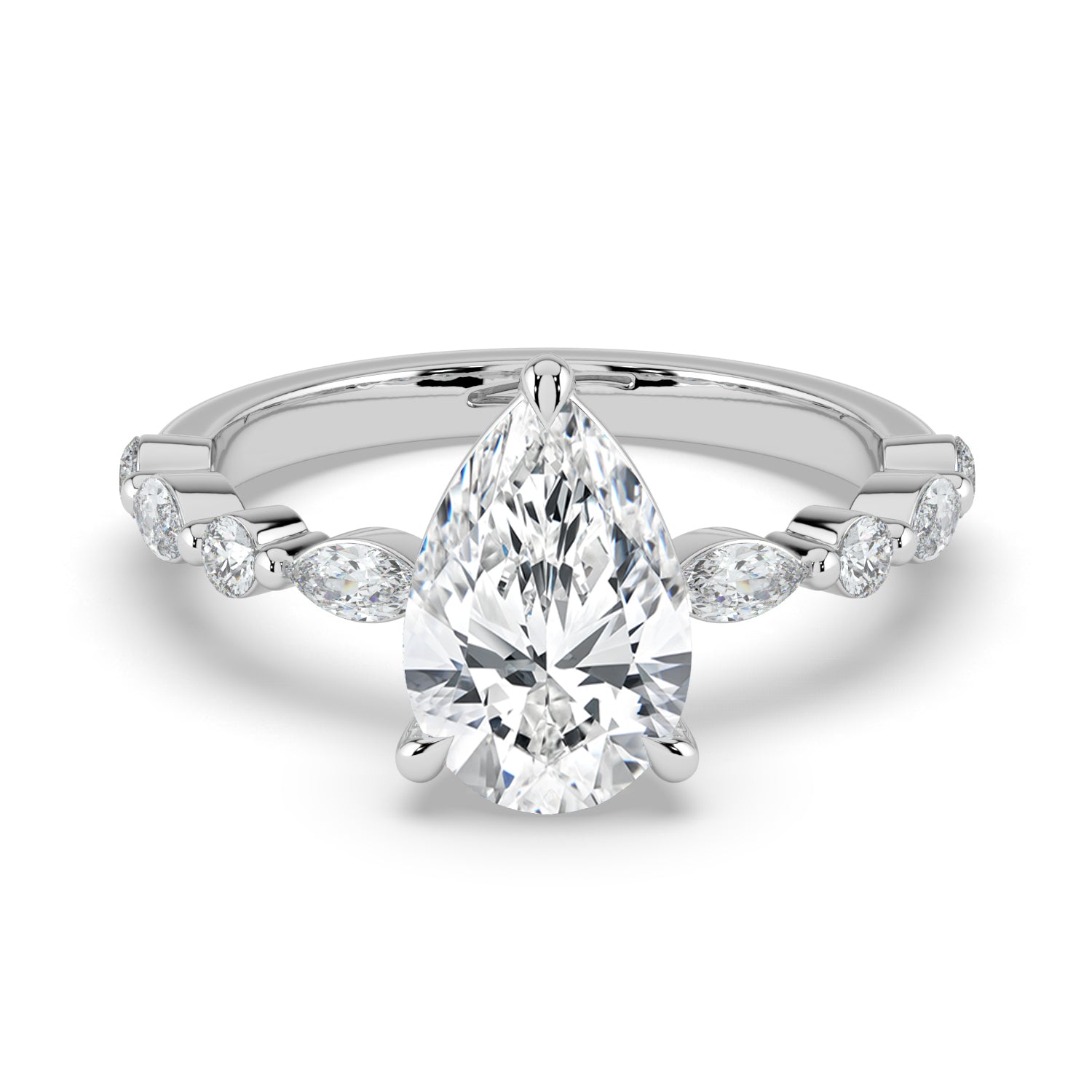 The Vega Ring - Pear with Marquise & Round Accents